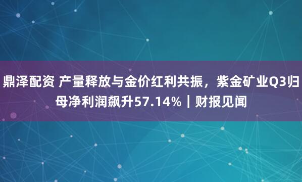 鼎泽配资 产量释放与金价红利共振，紫金矿业Q3归母净利润飙升57.14%｜财报见闻
